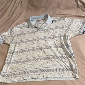 Vintage Patterned golf Polo Shirt in Cream and Blue